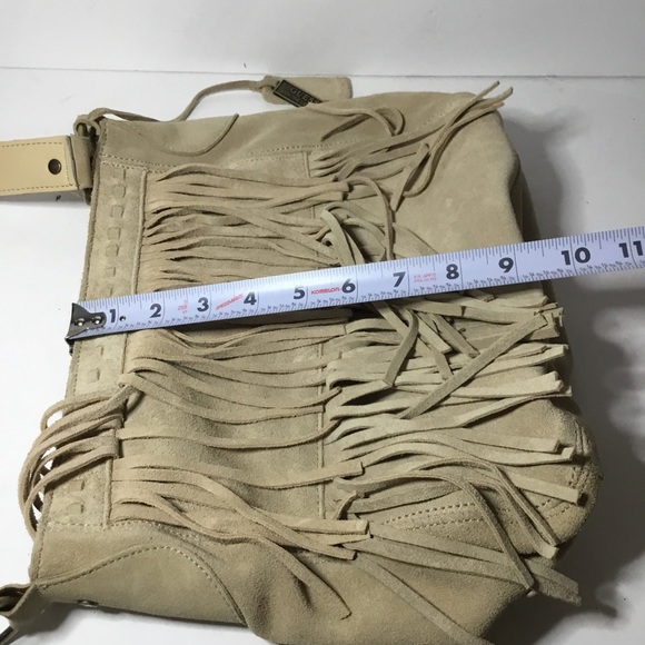 Guess Women’s Cream Genuine Suede Fringed Shoulder Bag Purse - Picture 8 of 9